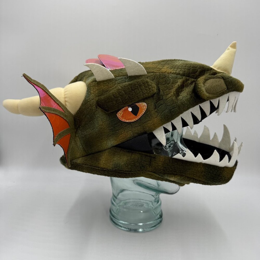 Elope Green Dragon Plush Hat with Size Adjust Horns Teeth Wing Scales OS Dressup